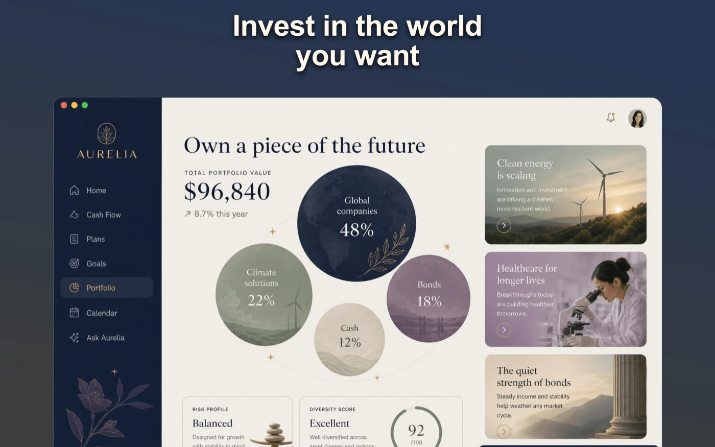 Aurelia portfolio app store screen