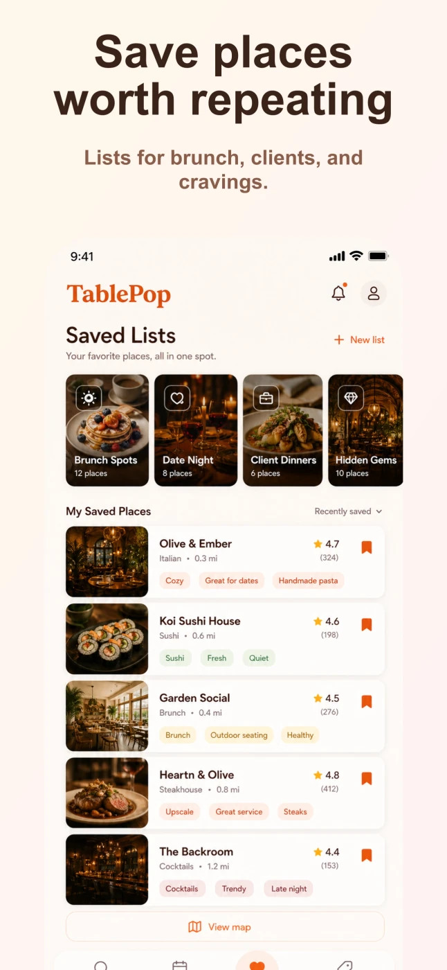 TablePop favorites app store screen