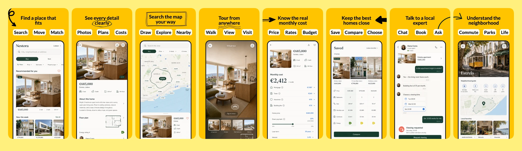 Nestora app store screenshot set