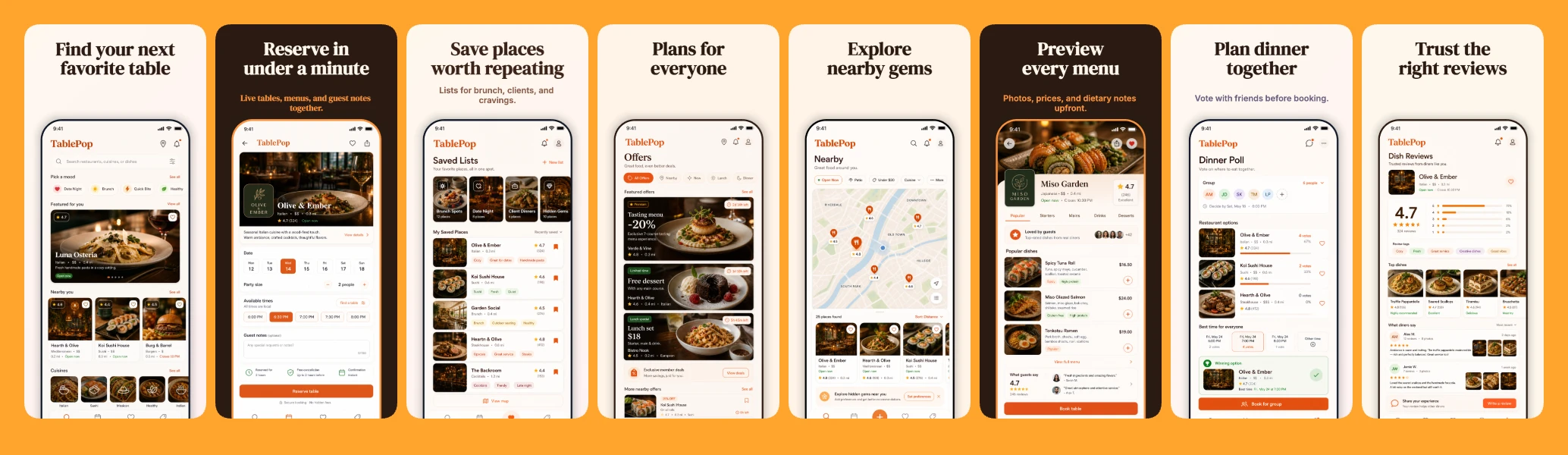 TablePop app store screenshot set
